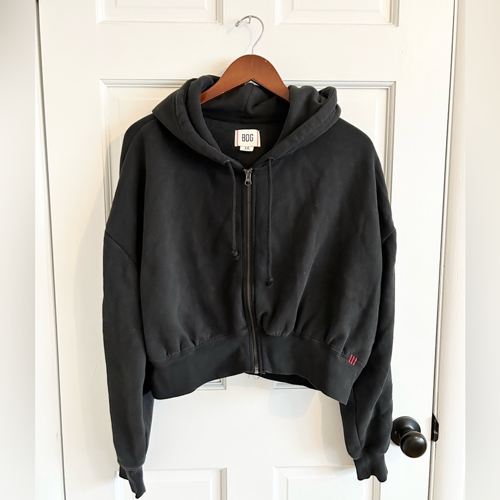 - BDG black hooded cropped full zip sweatshirt size L
